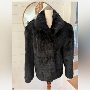 Vintage 1970s Mademoiselle Elegant Black Rabbit Fur Coat